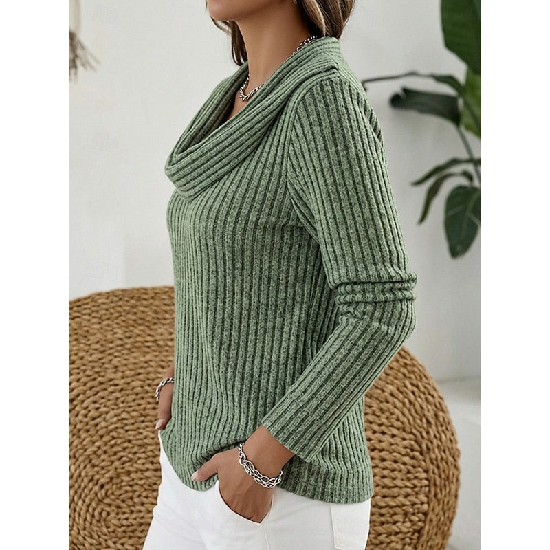 Thea | Cowl Neck Ribbed Sweater