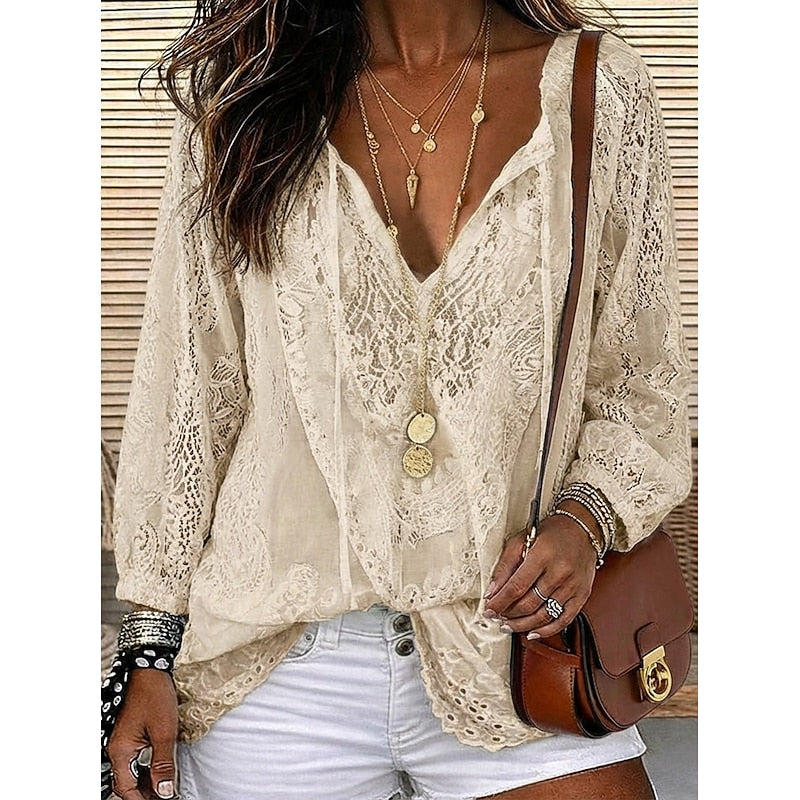 Delaney | Romantic Lace V-Neck Blouse