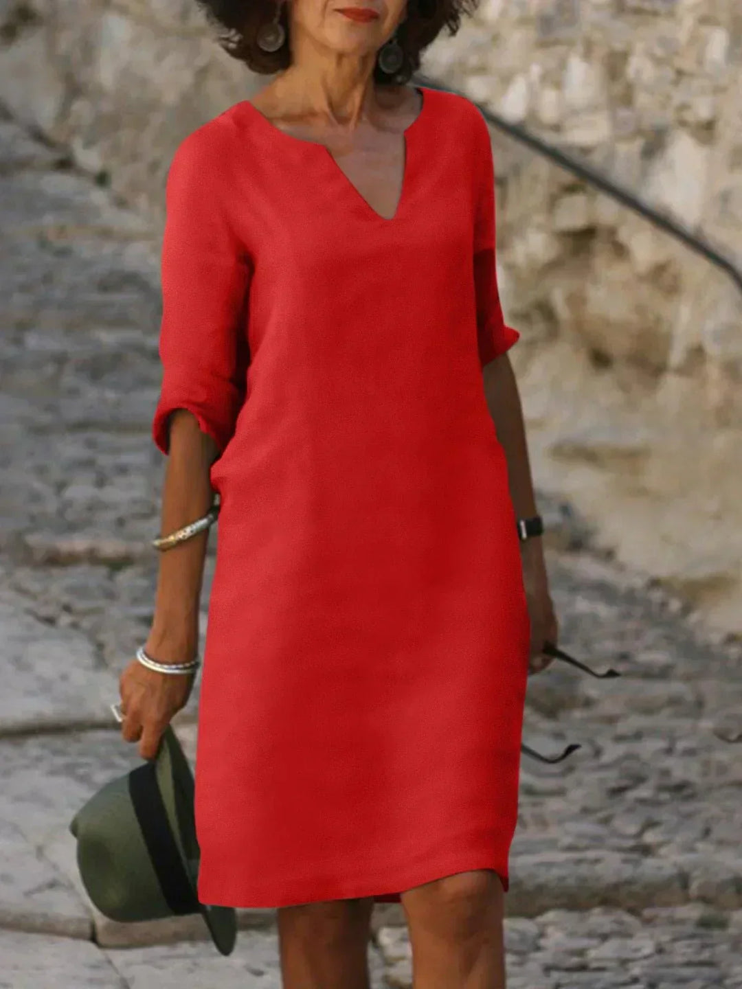 Harper | Elegant V Neck Draped Midi Dress