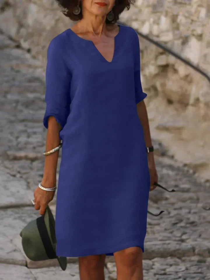 Harper | Elegant V Neck Draped Midi Dress