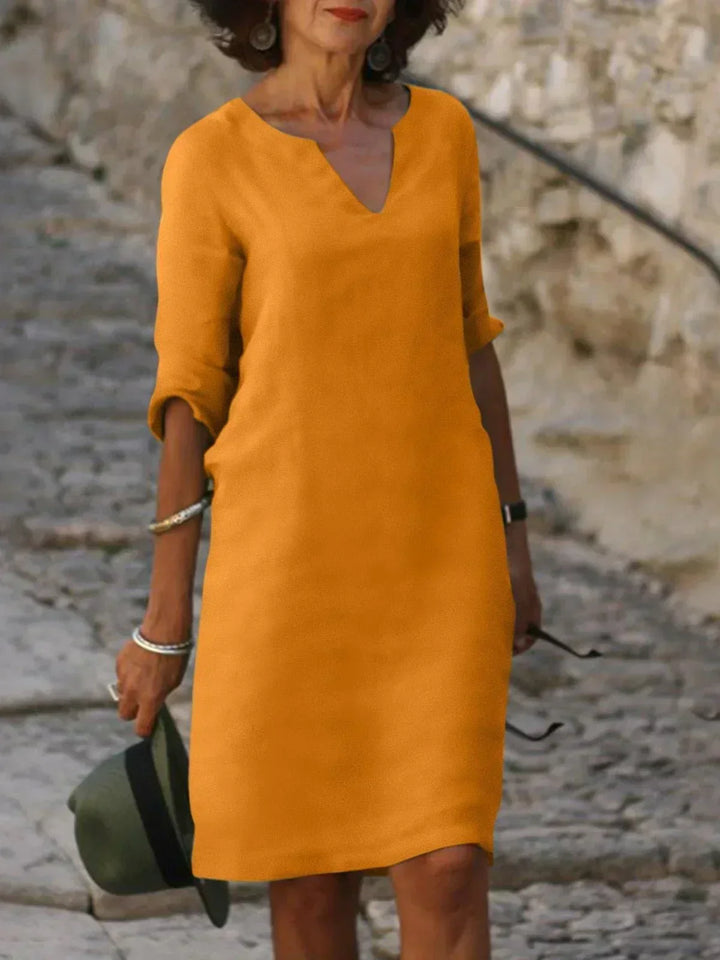 Harper | Elegant V Neck Draped Midi Dress