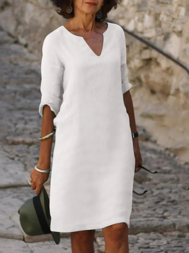 Harper | Elegant V Neck Draped Midi Dress