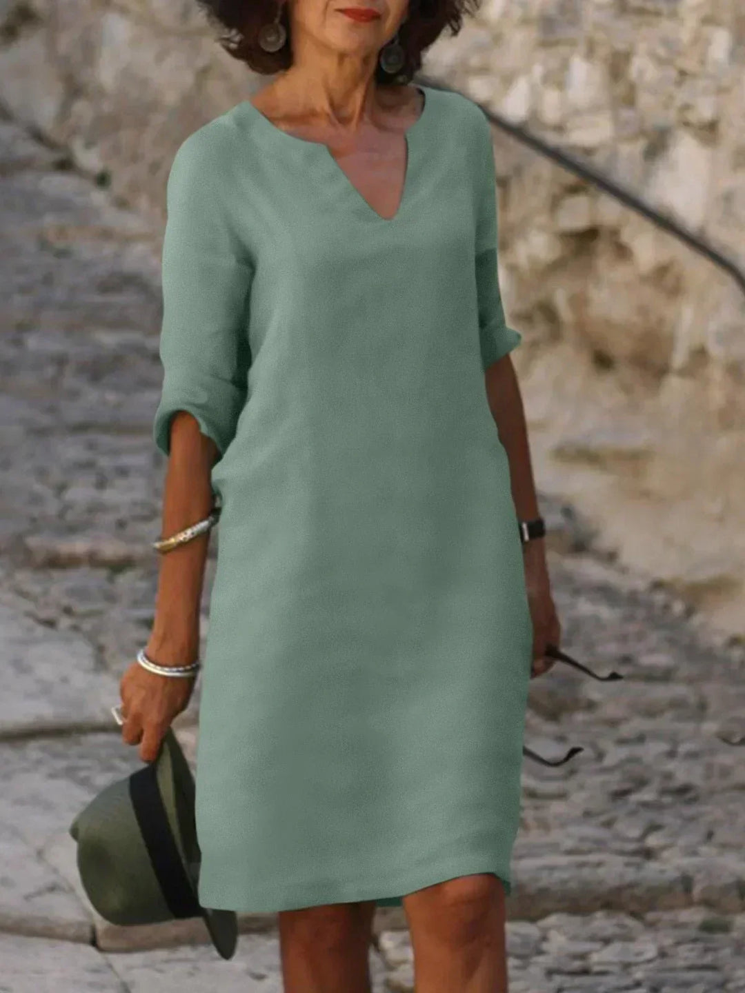 Harper | Elegant V Neck Draped Midi Dress