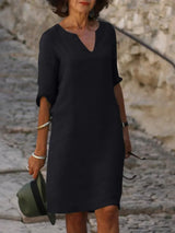 Harper | Elegant V Neck Draped Midi Dress