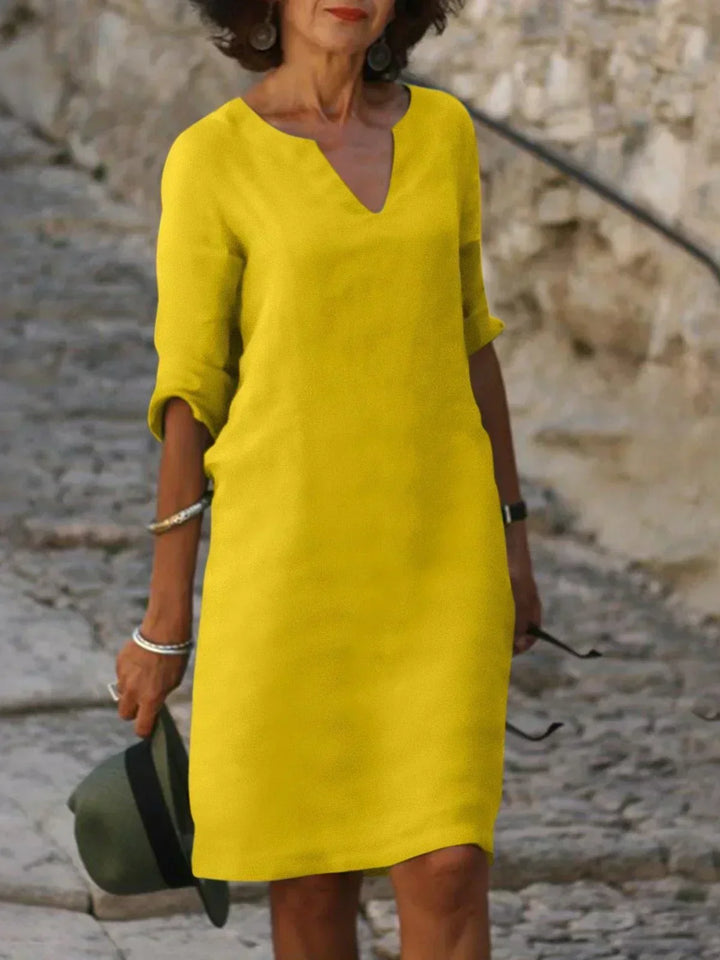 Harper | Elegant V Neck Draped Midi Dress