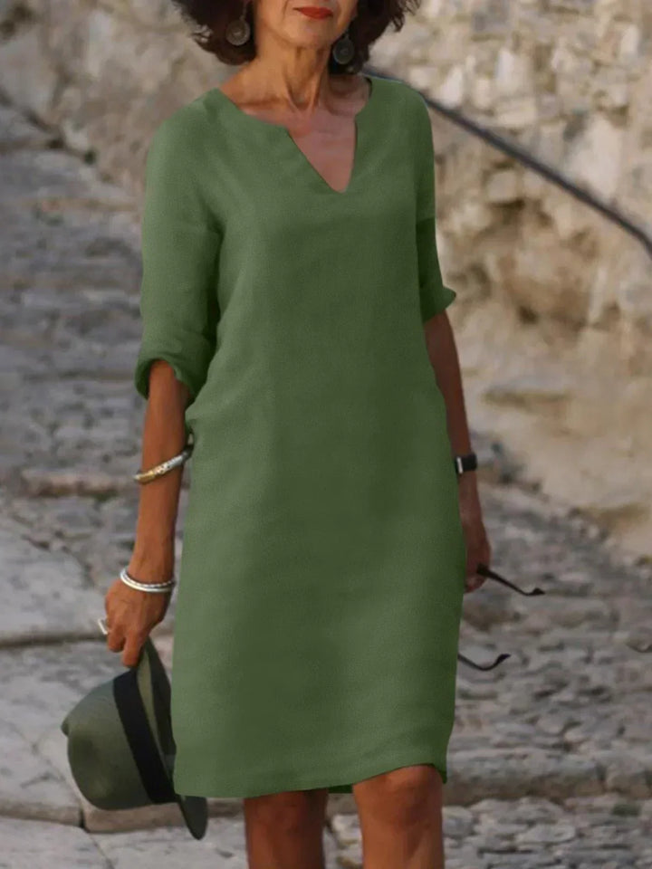 Harper | Elegant V Neck Draped Midi Dress