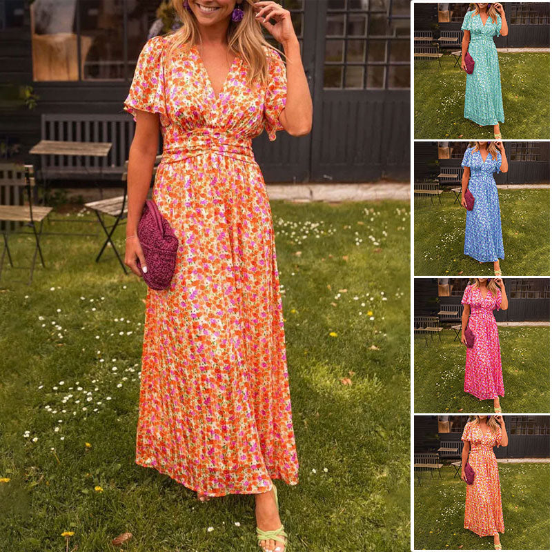 Emily | Classic Floral V Neck Dress