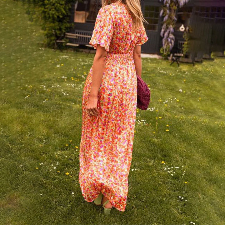 Emily | Classic Floral V Neck Dress