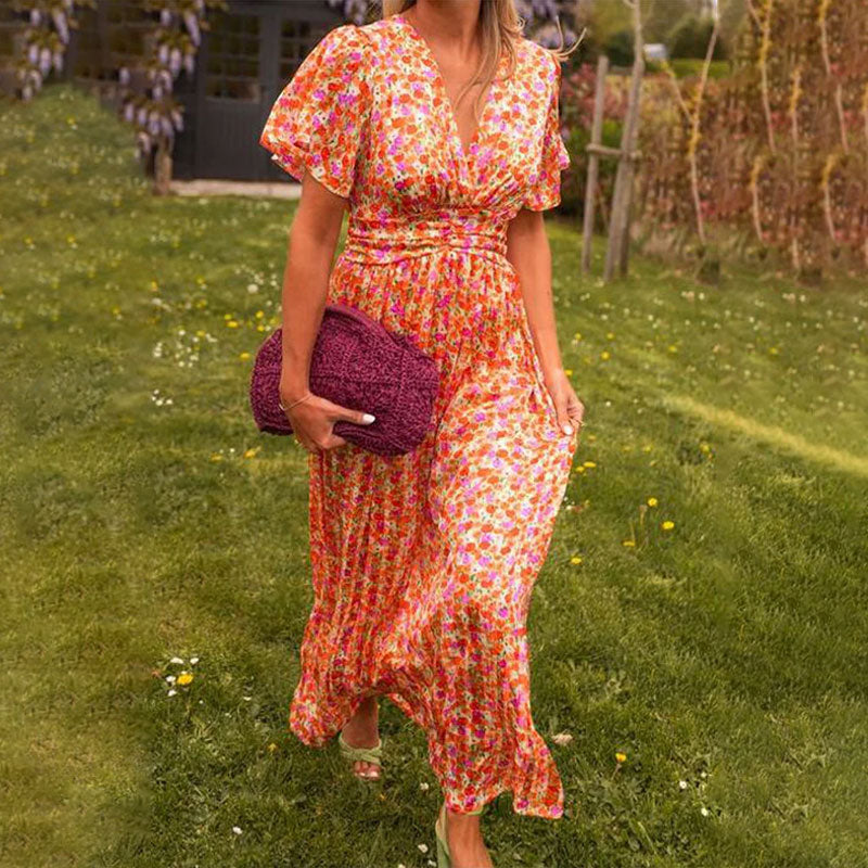 Emily | Classic Floral V Neck Dress