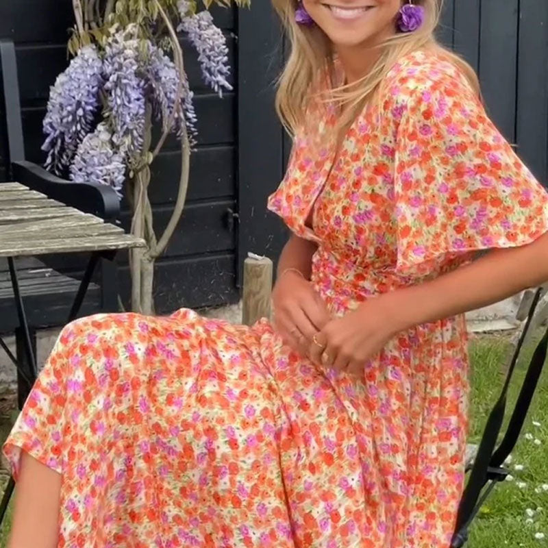 Emily | Classic Floral V Neck Dress
