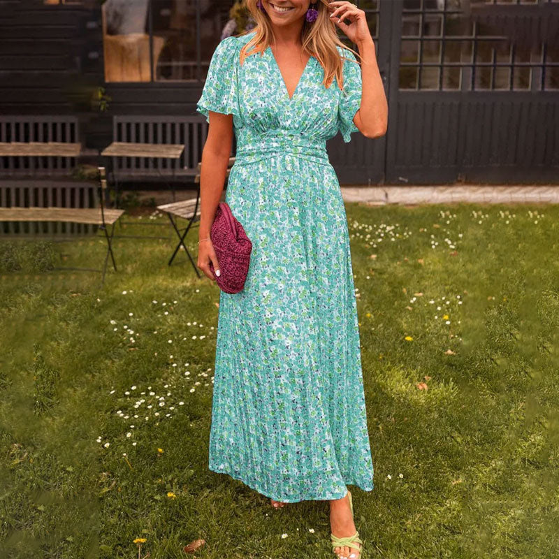 Emily | Classic Floral V Neck Dress