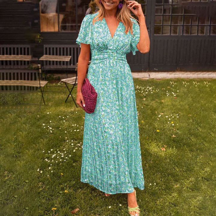 Emily | Classic Floral V Neck Dress