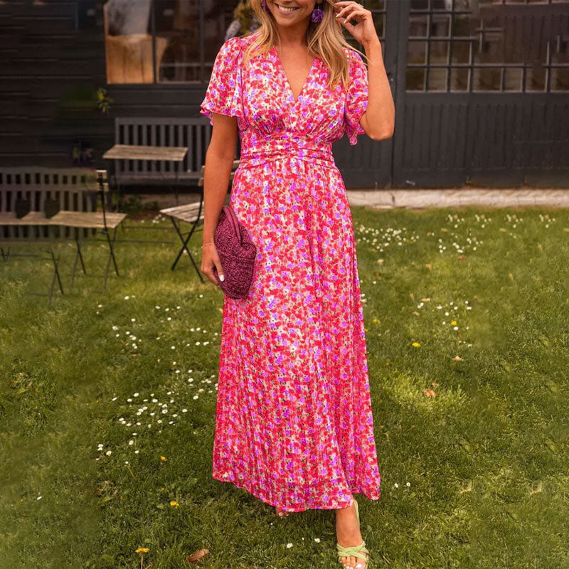 Emily | Classic Floral V Neck Dress