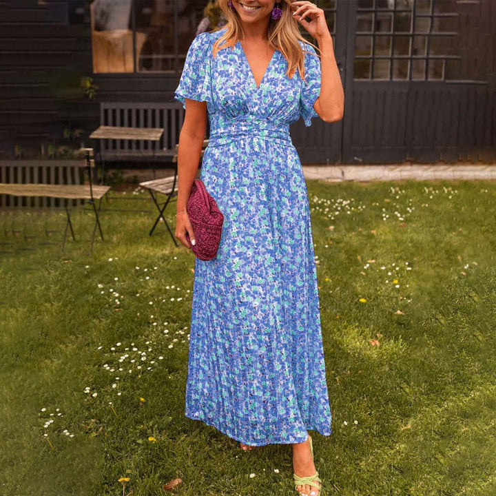 Emily | Classic Floral V Neck Dress