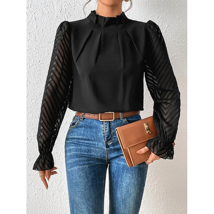 Odile | Textured-Sleeve High Neck Blouse