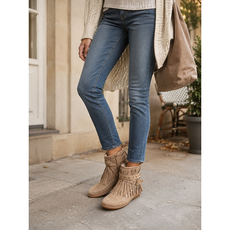 Adele | Fringe Moccasin Ankle Boots