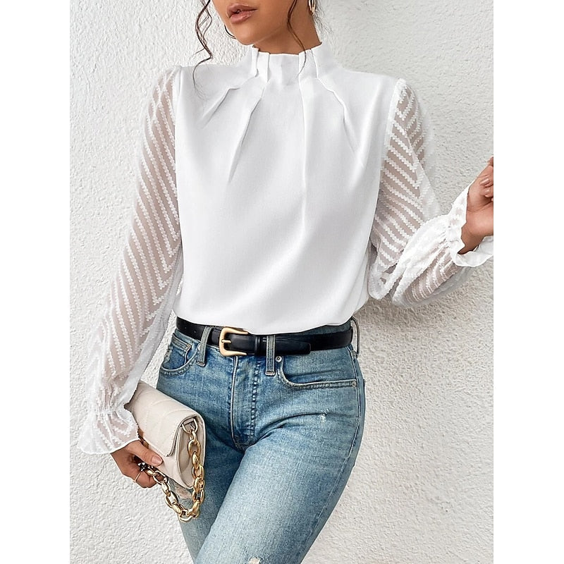 Odile | Textured-Sleeve High Neck Blouse