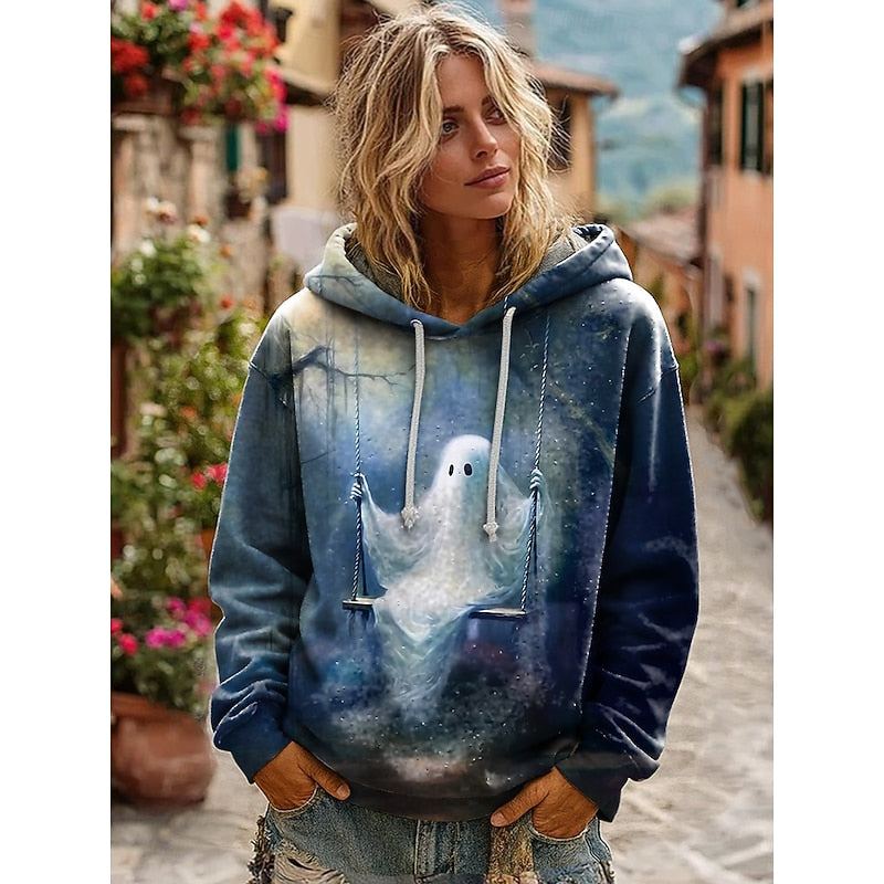 Della | Halloween Skull Print Oversized Hoodie