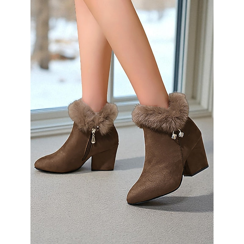 Estella | Fur-Trimmed Block Heel Ankle Boots