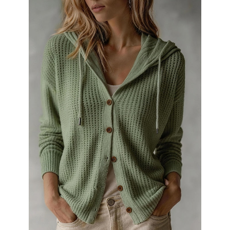 June | Hooded Waffle-Knit Cardigan