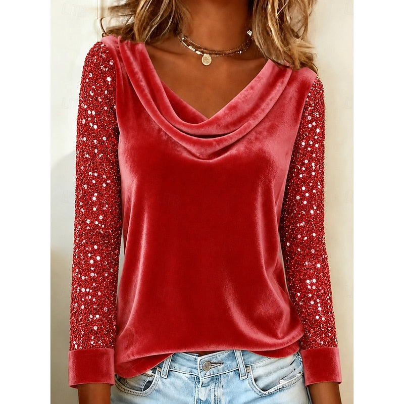 Sylvie | Shimmer-Sleeve Cowl Neck Top