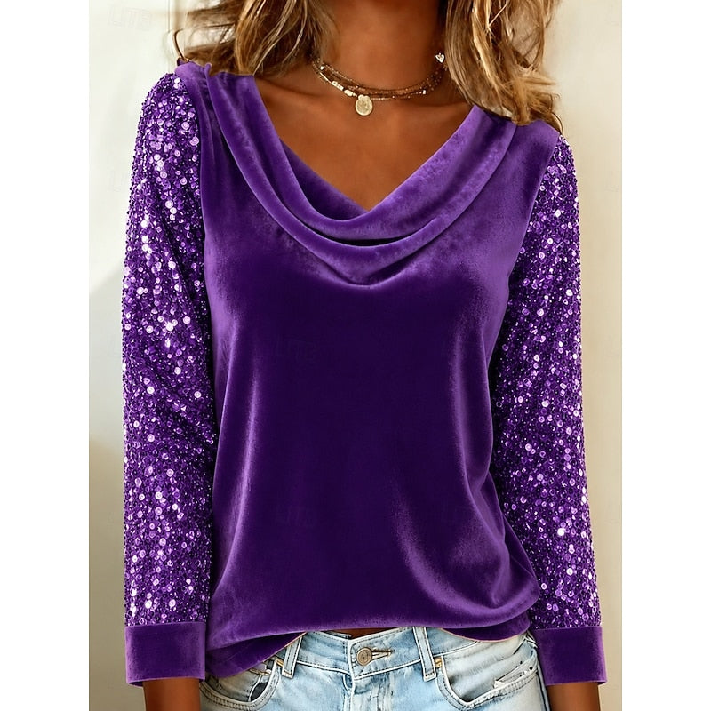 Sylvie | Shimmer-Sleeve Cowl Neck Top