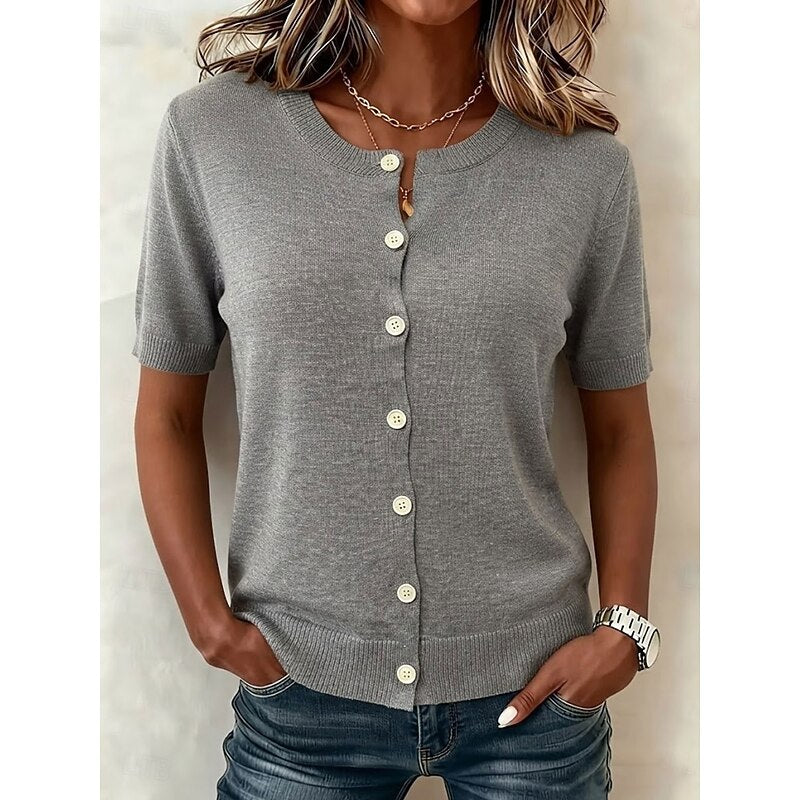 Marcella | Button-Front Short-Sleeve Knit Top