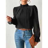 Odile | Textured-Sleeve High Neck Blouse