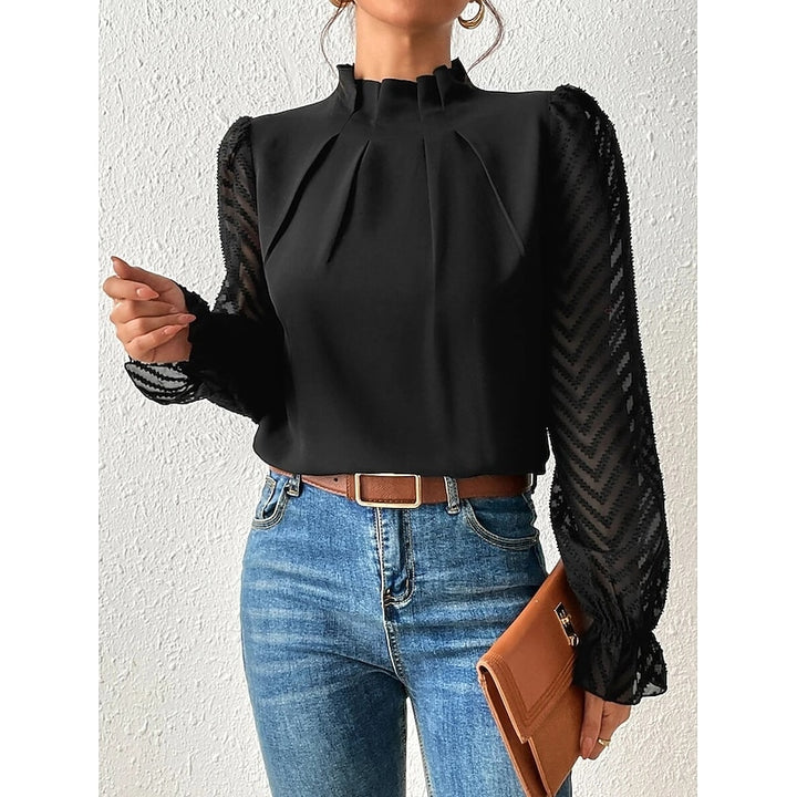 Odile | Textured-Sleeve High Neck Blouse