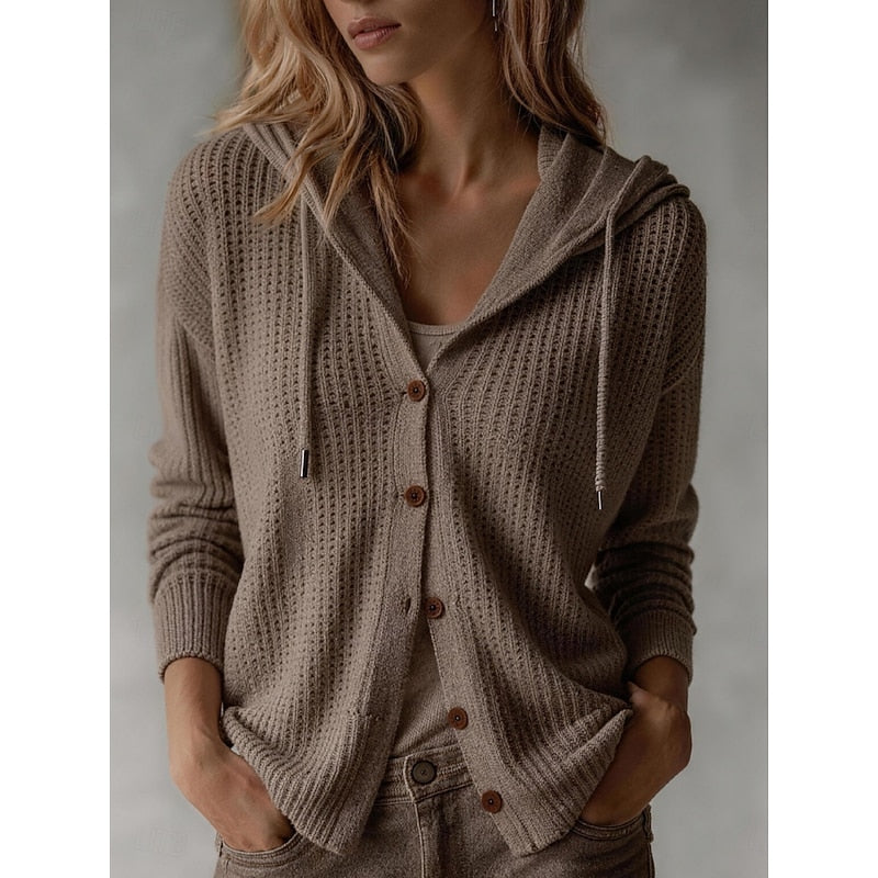 June | Hooded Waffle-Knit Cardigan