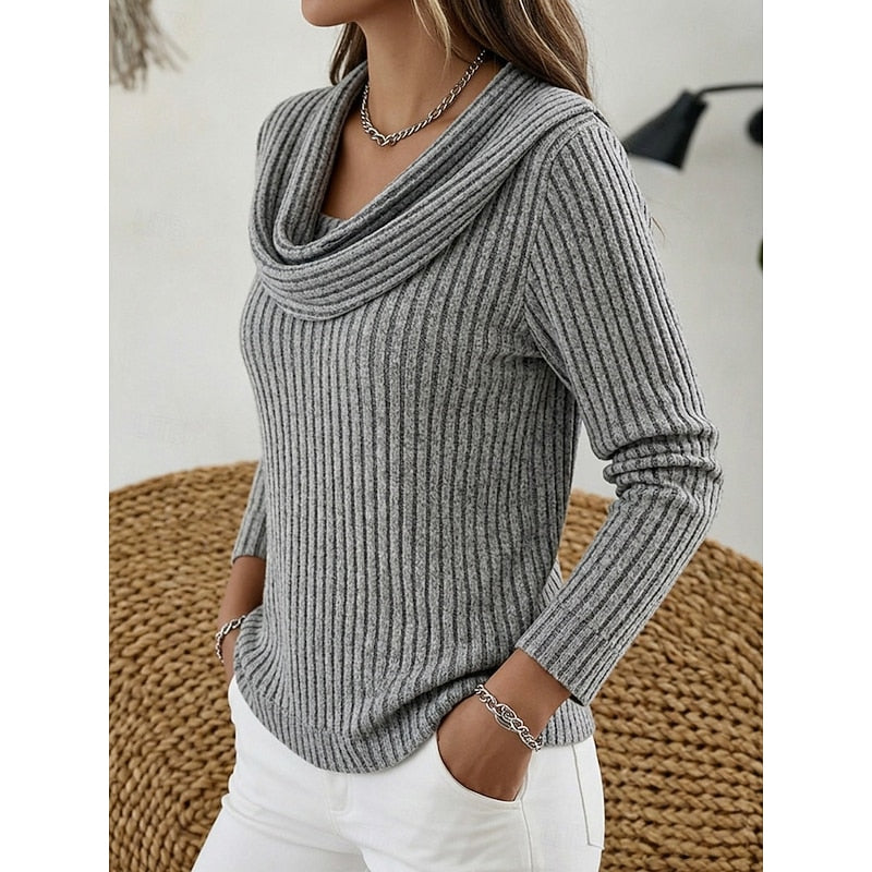 Thea | Cowl Neck Ribbed Sweater