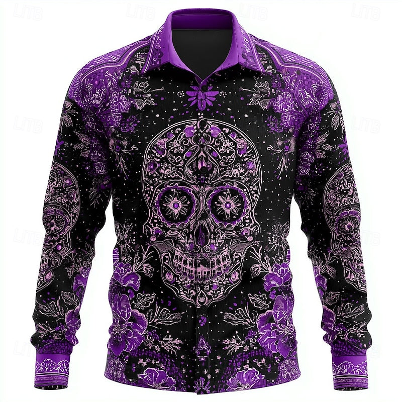 Ellis | Halloween Skull-Print Button-Up Shirt