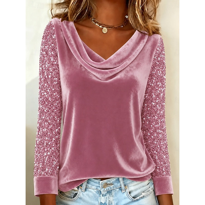 Sylvie | Shimmer-Sleeve Cowl Neck Top