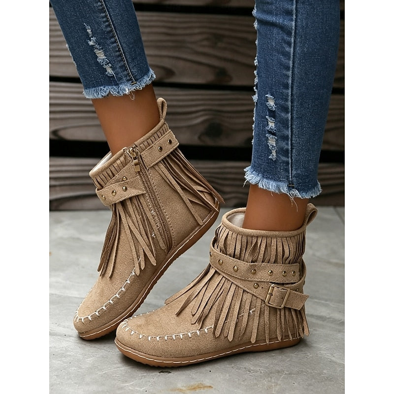 Adele | Fringe Moccasin Ankle Boots