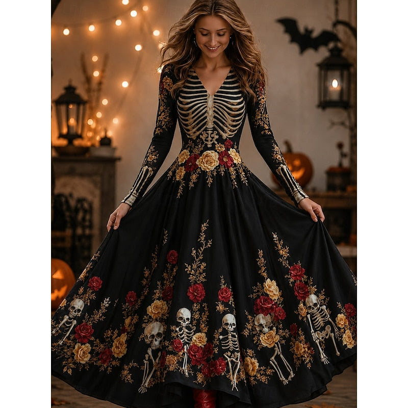 Ivy | Skeleton Rose Halloween Maxi Dress