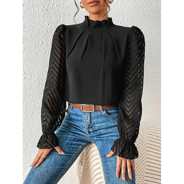 Odile | Textured-Sleeve High Neck Blouse
