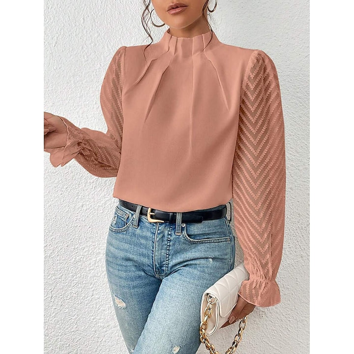 Odile | Textured-Sleeve High Neck Blouse